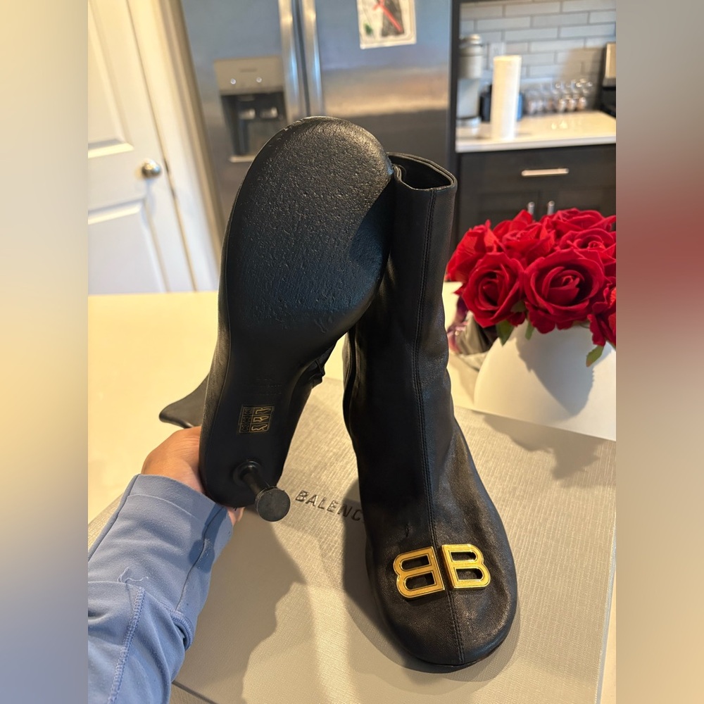 Balenciaga Black Ankle Boots with Gold Logo